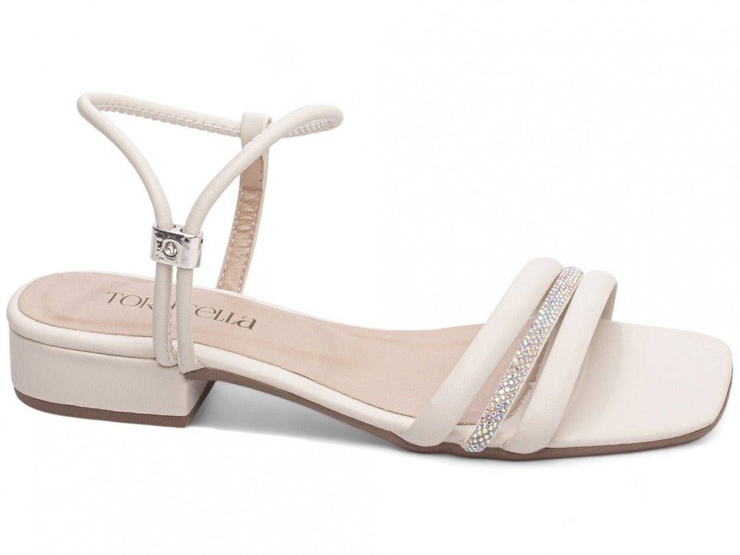 Sandália Feminina Off White com Strass