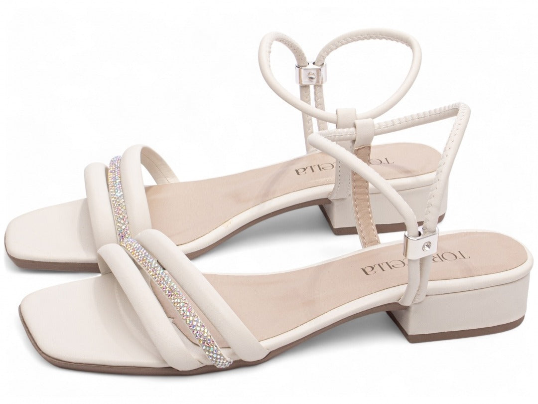 Sandália Feminina Off White com Strass