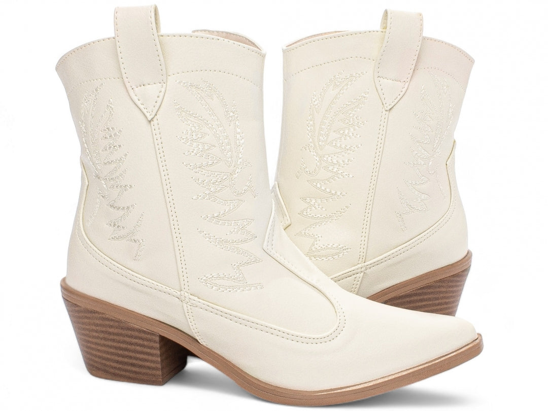 Bota Texana Feminina Cano Baixo Off White