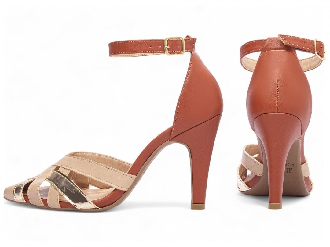 Sapato Scarpin Bege Ouro Light