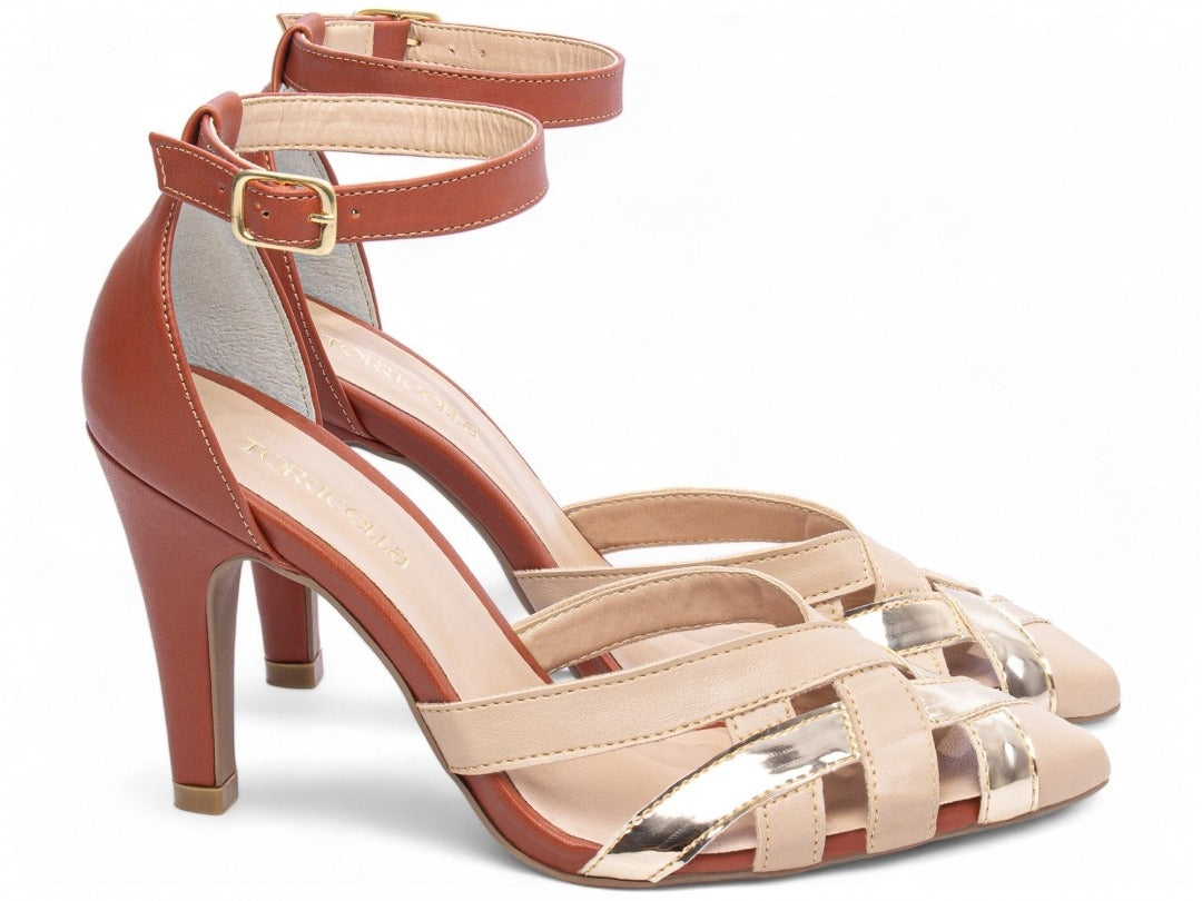 Sapato Scarpin Bege Ouro Light