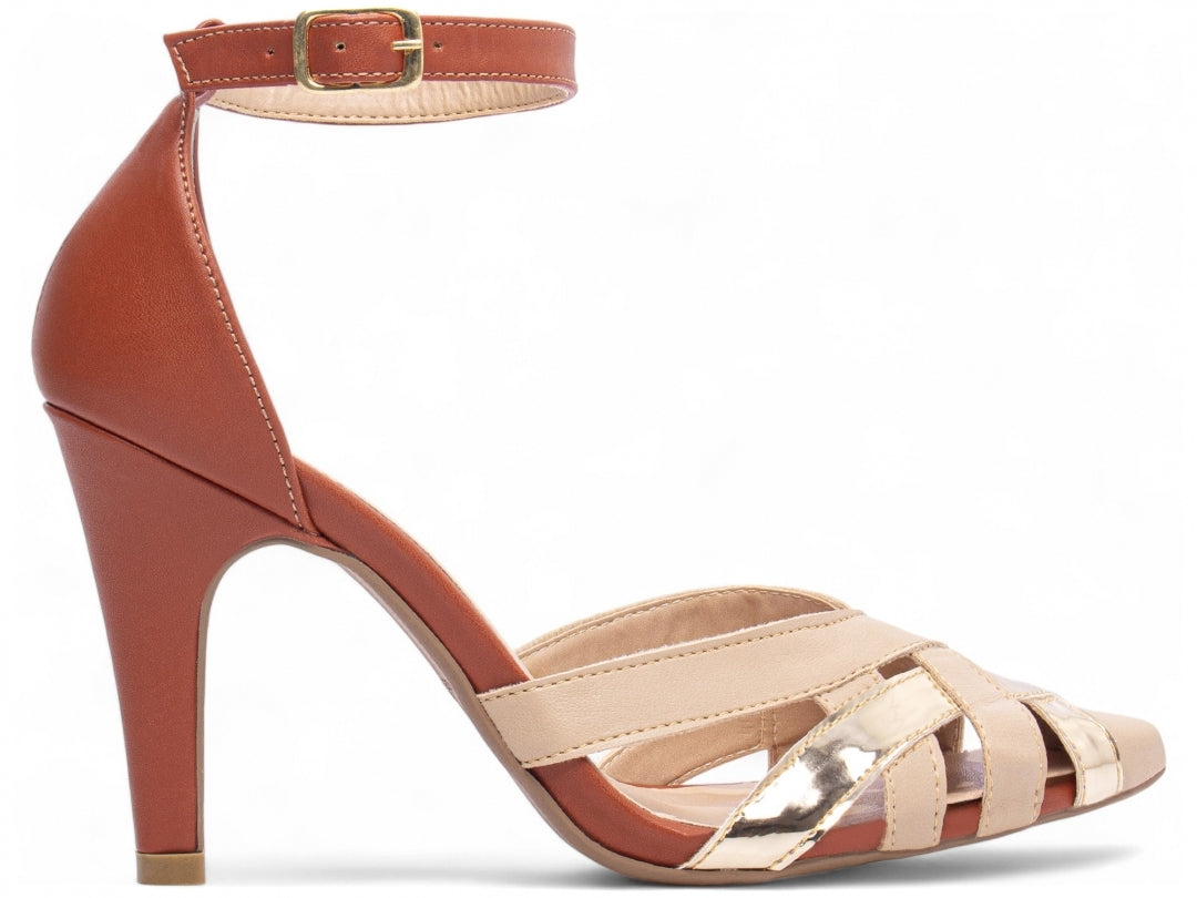 Sapato Scarpin Bege Ouro Light