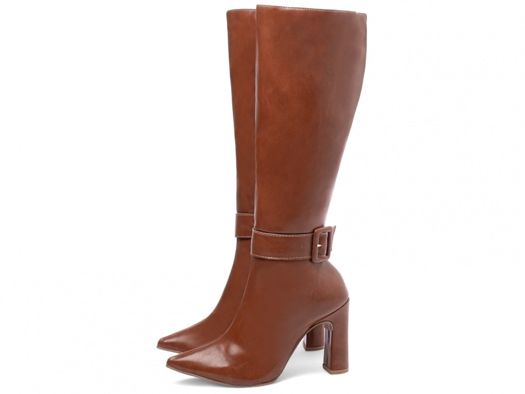 Bota Bico Fino Cano Longo Caramelo