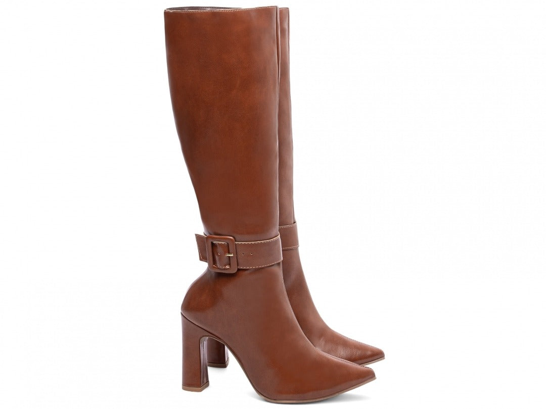 Bota Bico Fino Cano Longo Caramelo