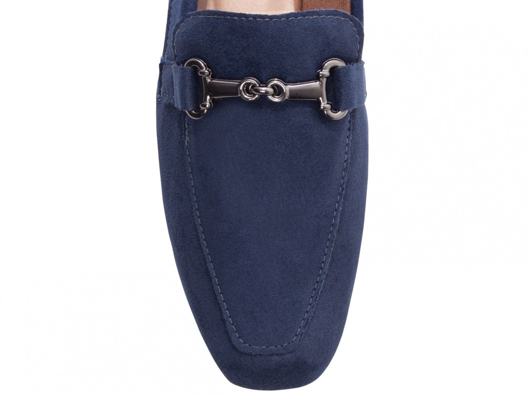 Mocassim Feminino Bico Alongado em Camurça Azul