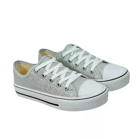 Tênis Feminino Star com Glitter Prata Casual e Confortável - Vecalzare