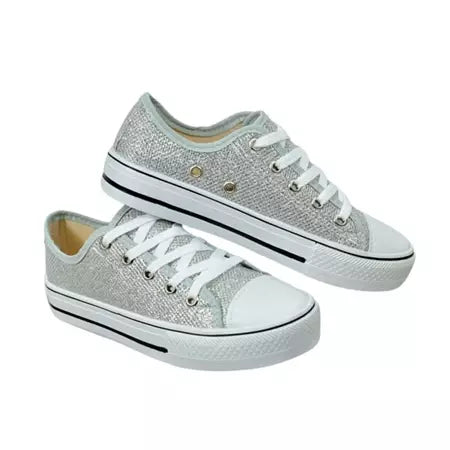 Tênis Feminino Star com Glitter Prata Casual e Confortável - Vecalzare