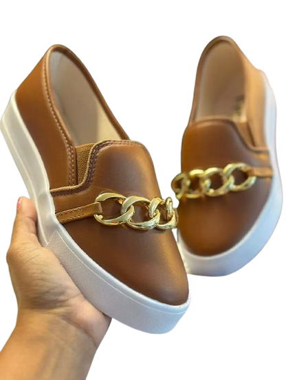 Tênis Feminino Slip Nude com Corrente