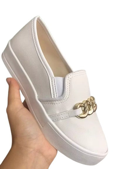 Tênis Feminino Slip Branco com Corrente