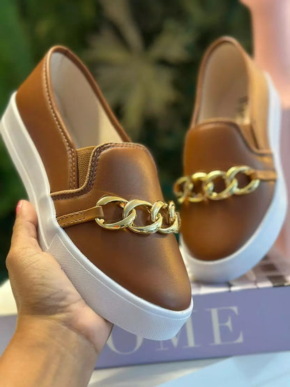 Tênis Feminino Slip Nude com Corrente