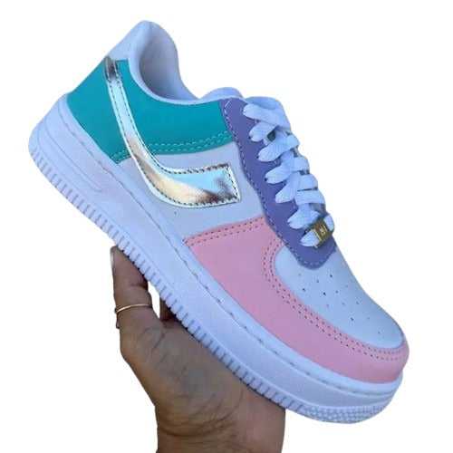 Tênis Feminino Branco Prata Colorido