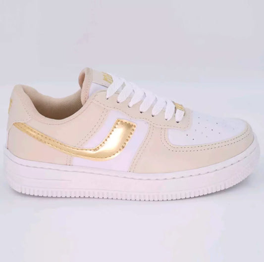 Tênis Duck Low Branco com Dourado Feminino Confortável - Vecalzare
