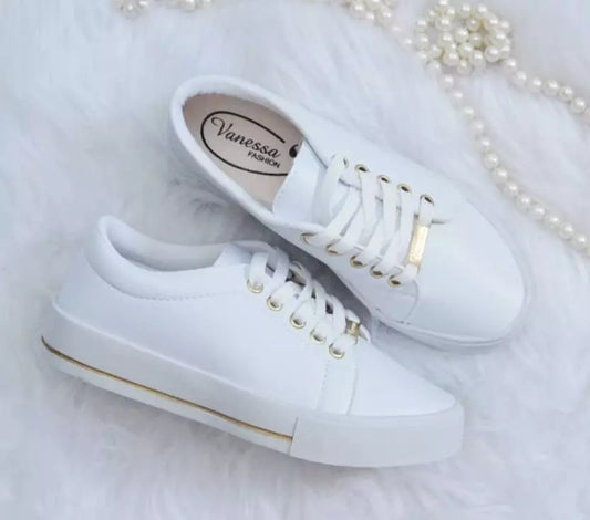 Tênis Feminino Casual Branco Liso e Confortável - Vecalzare