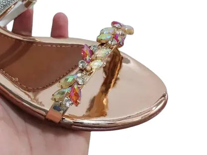 Sandália Feminina Rasteira Metalizada Strass Luxo Bronze