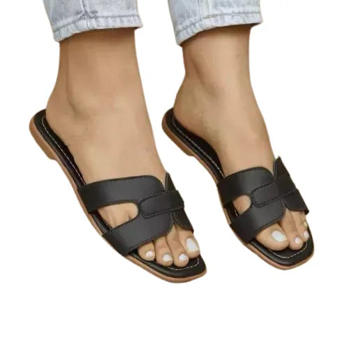 Rasteirinha Feminina Cabedal Liso – W01 Preto
