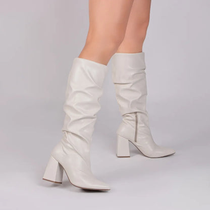 Bota Feminina Franzida Cano Médio Off White