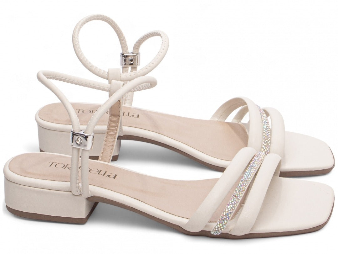 Sandália Feminina Off White com Strass