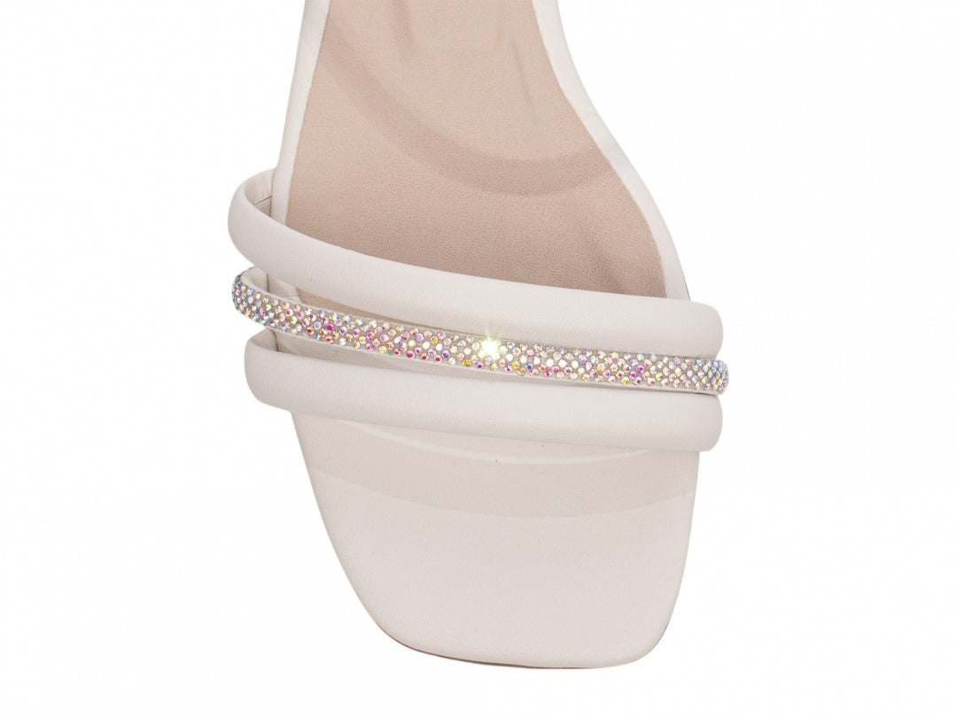 Sandália Feminina Off White com Strass