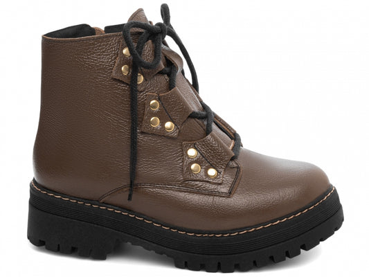 Bota Coturno Feminina Sola Tratorada com Zíper e Apliques Dourados