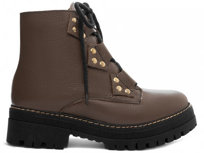 Bota Coturno Feminina Sola Tratorada com Zíper e Apliques Dourados