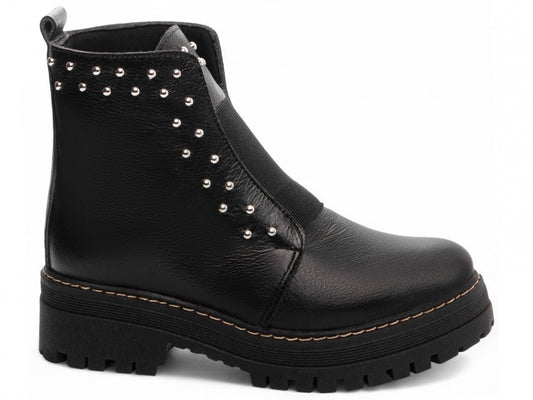 Bota Coturno Feminina Sola Tratorada em Couro Preto