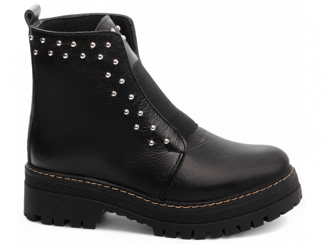 Bota Coturno Feminina Sola Tratorada em Couro Preto