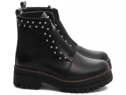 Bota Coturno Feminina Sola Tratorada em Couro Preto