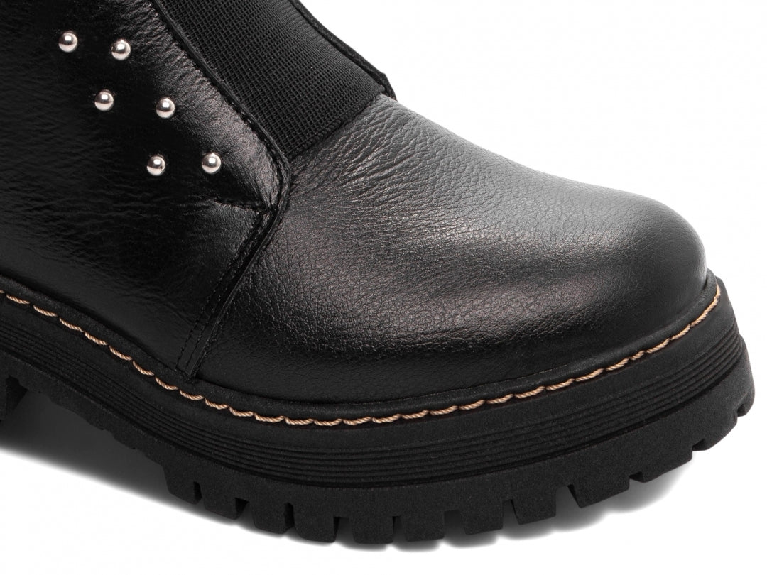 Bota Coturno Feminina Sola Tratorada em Couro Preto