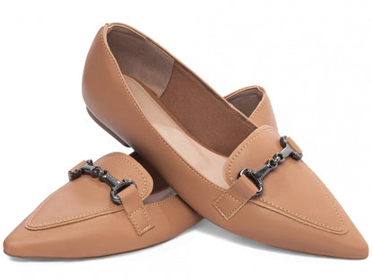 Sapatilha Mocassim Bico Fino Alongado em Napa Caramelo