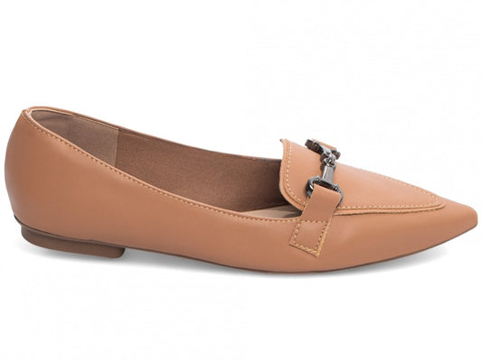 Sapatilha Mocassim Bico Fino Alongado em Napa Caramelo