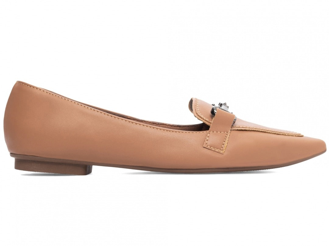 Sapatilha Mocassim Bico Fino Alongado em Napa Caramelo