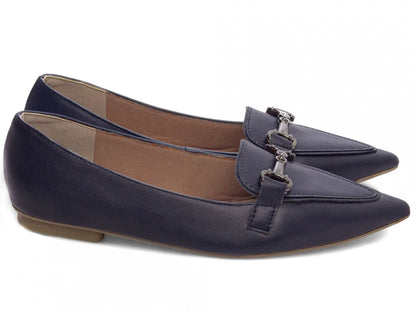 Sapatilha Mocassim Bico Fino Alongado em Napa Azul