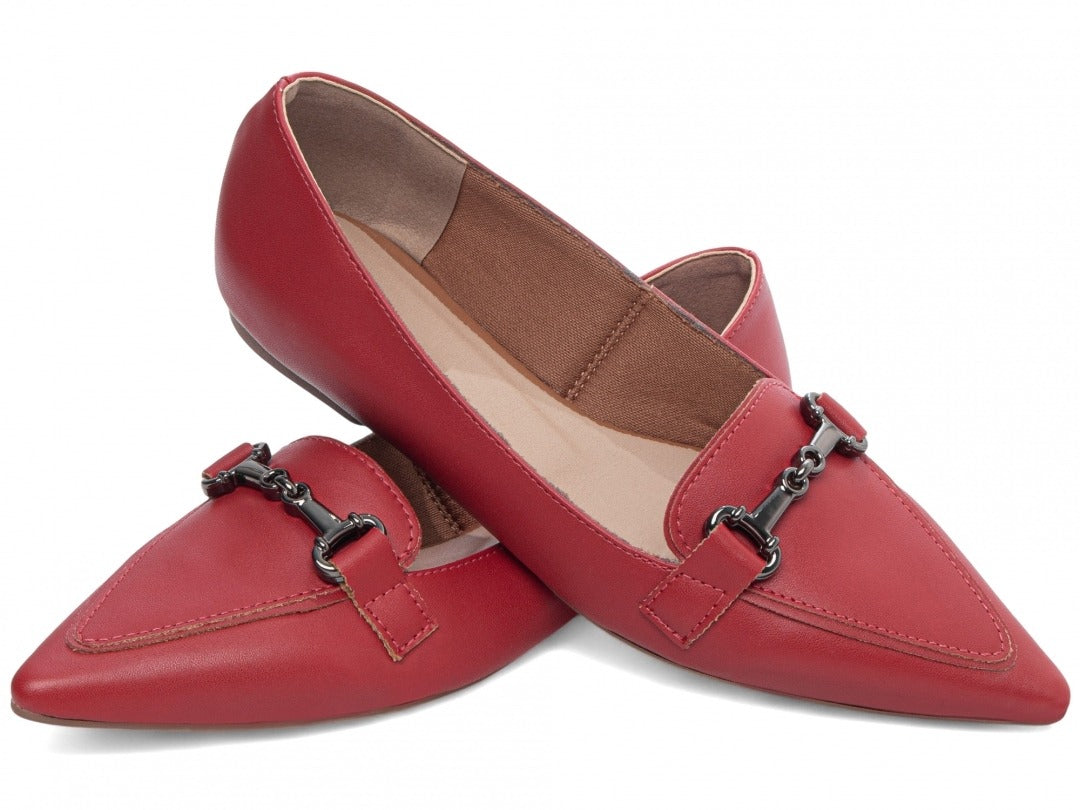 Sapatilha Mocassim Feminina Bico Fino Alongado Vermelho