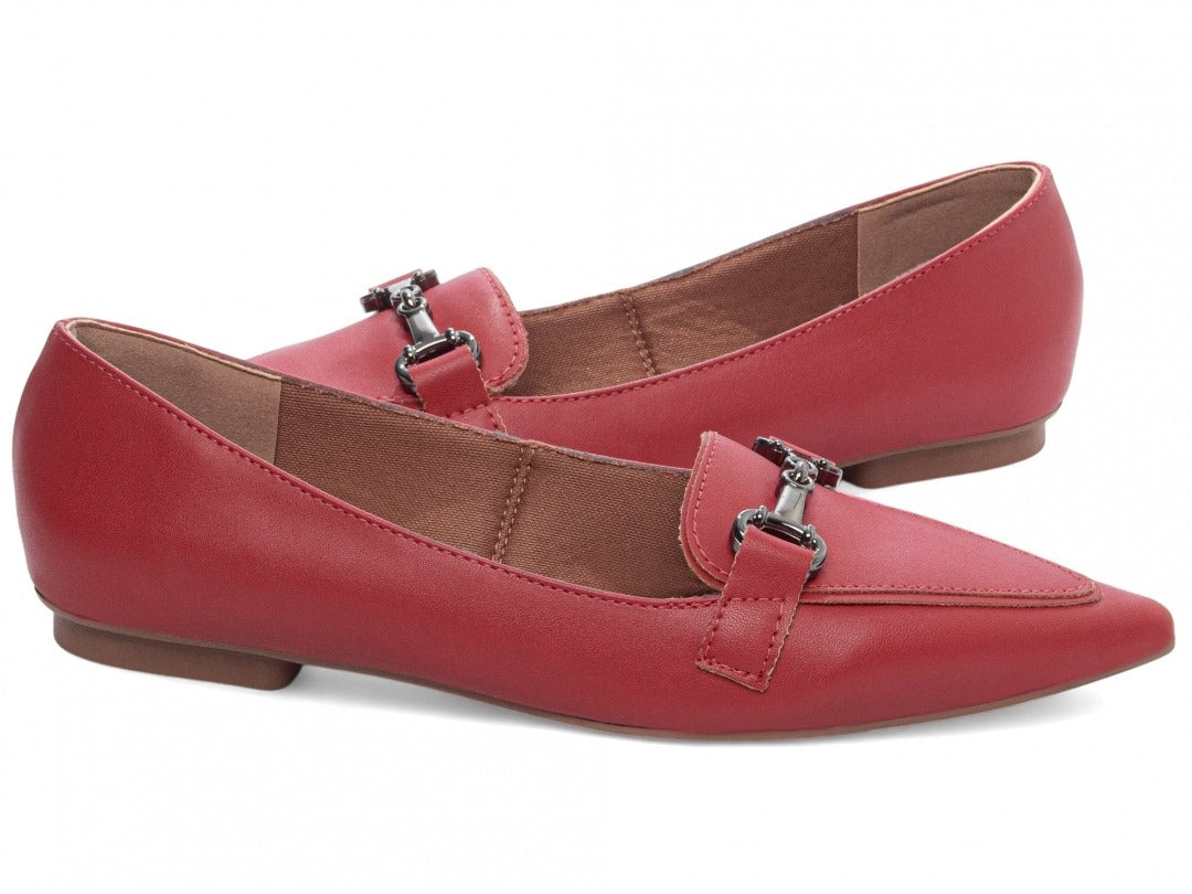 Sapatilha Mocassim Feminina Bico Fino Alongado Vermelho