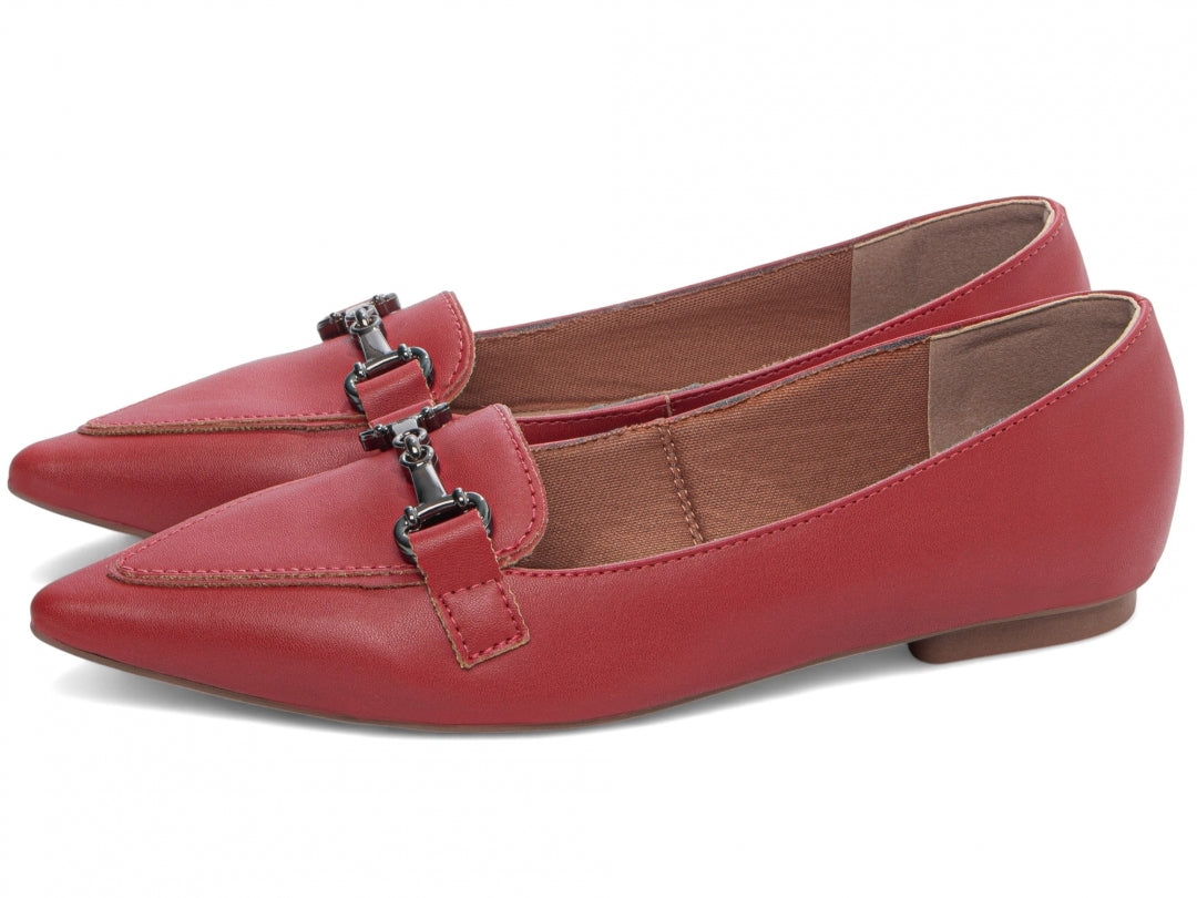 Sapatilha Mocassim Bico Fino Alongado em Napa Vermelho