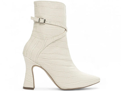 Bota Feminina Bico Fino Cano Médio Off White