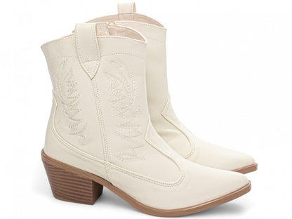 Bota Texana Feminina Cano Baixo Off White