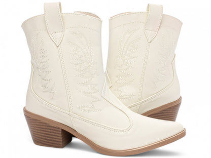 Bota Texana Feminina Cano Baixo Off White