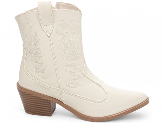 Bota Texana Feminina Cano Baixo Off White