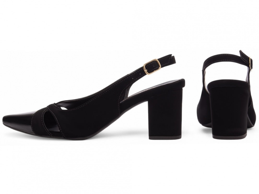 Sapato Scarpin Preto com Fivela