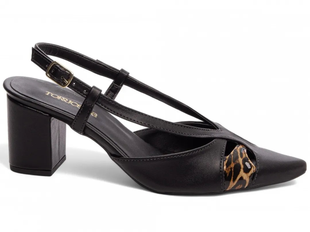 Sapato Scarpin Preto com Onça