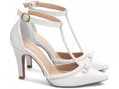 Sapato Scarpin Feminino Verniz Off White