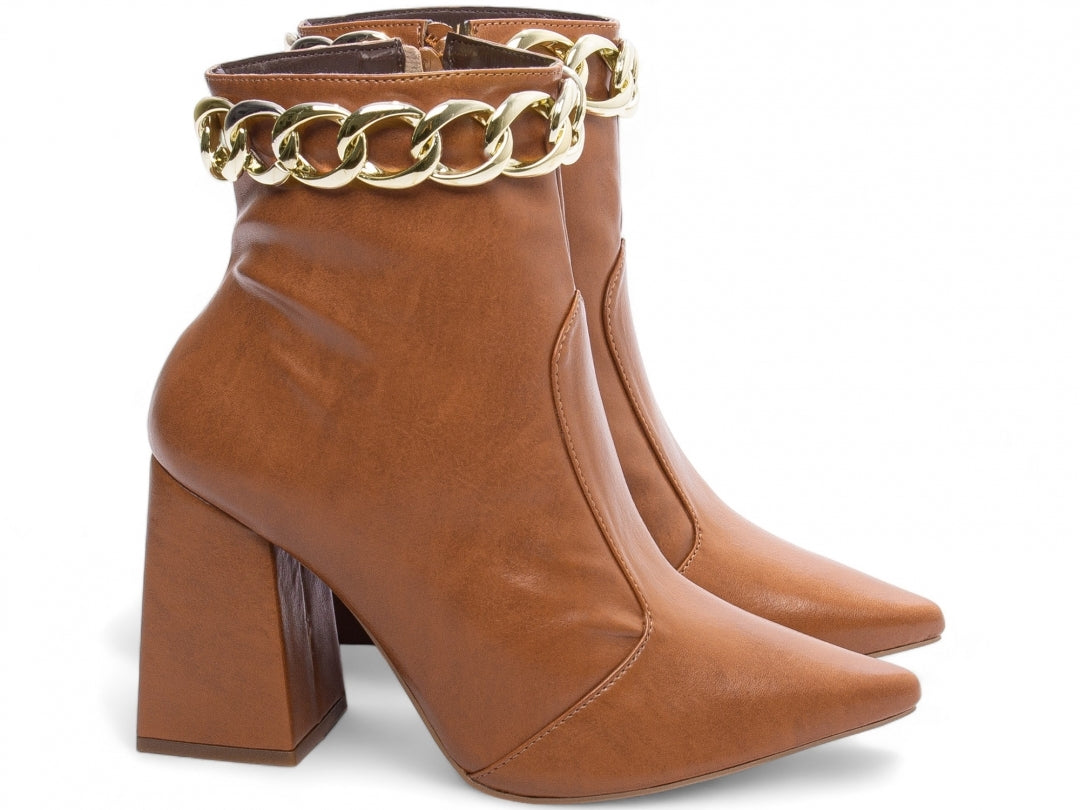 Bota Feminina Bico Fino Cano Médio Caramelo