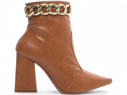 Bota Feminina Bico Fino Cano Médio Caramelo