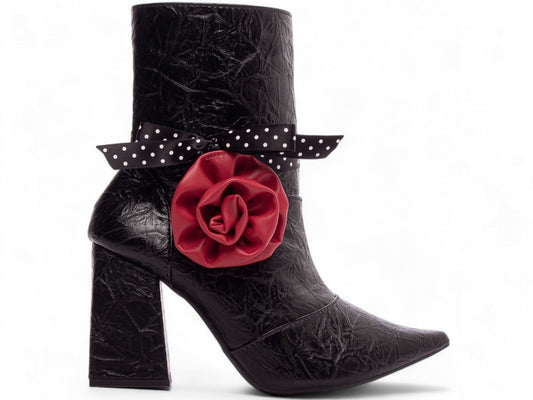 Bota Feminina Bico Fino Cano Médio Preto Vintage