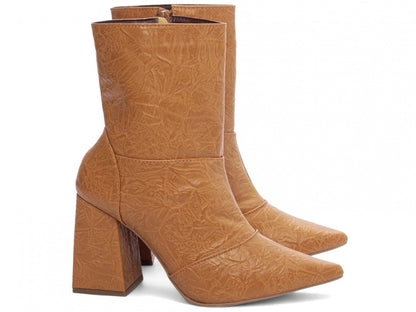 Bota Feminina Bico Fino Cano Médio Caramelo Vintage
