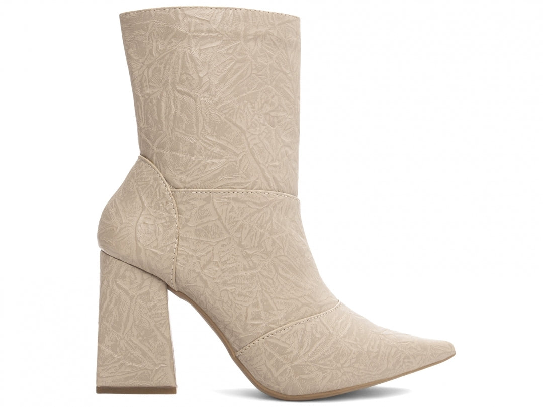 Bota Feminina Bico Fino Cano Médio Bege Vintage
