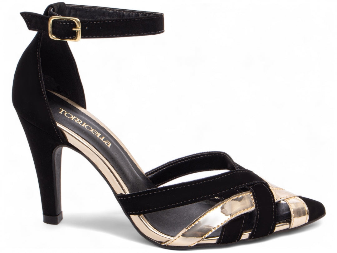 Sapato Scarpin Preto com Ouro