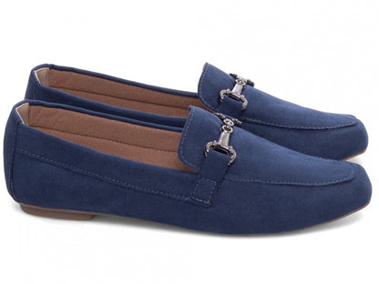 Mocassim Feminino Bico Alongado em Camurça Azul