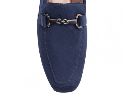Mocassim Feminino Bico Alongado em Camurça Azul